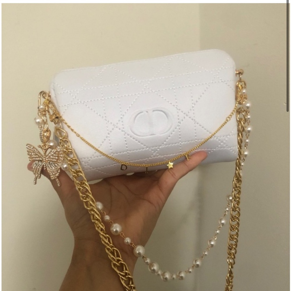 Dior Beauty cross-stitch Patterned white  Pouch